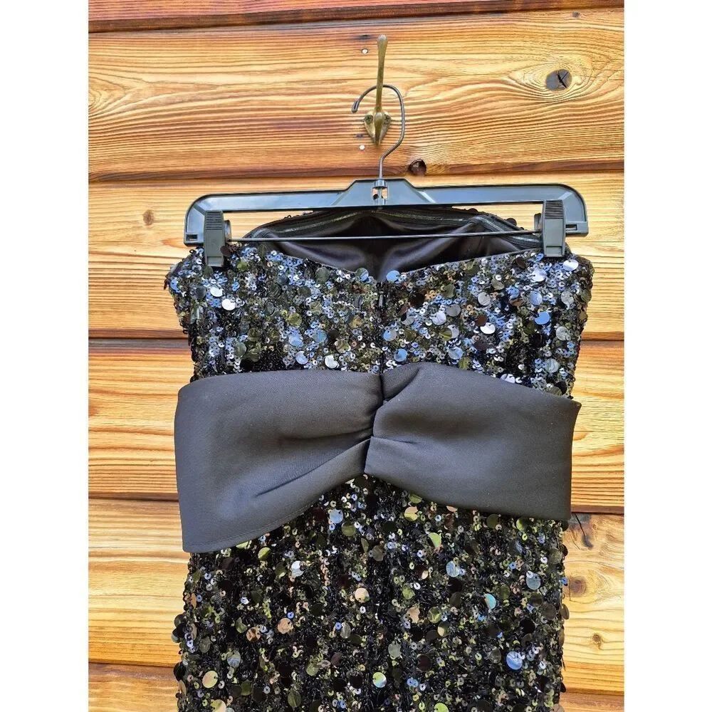 NEW Mac Duggal 27761 Black Strapless Sequin Evening Gown With Bow Size 6 - Picture 12 of 14